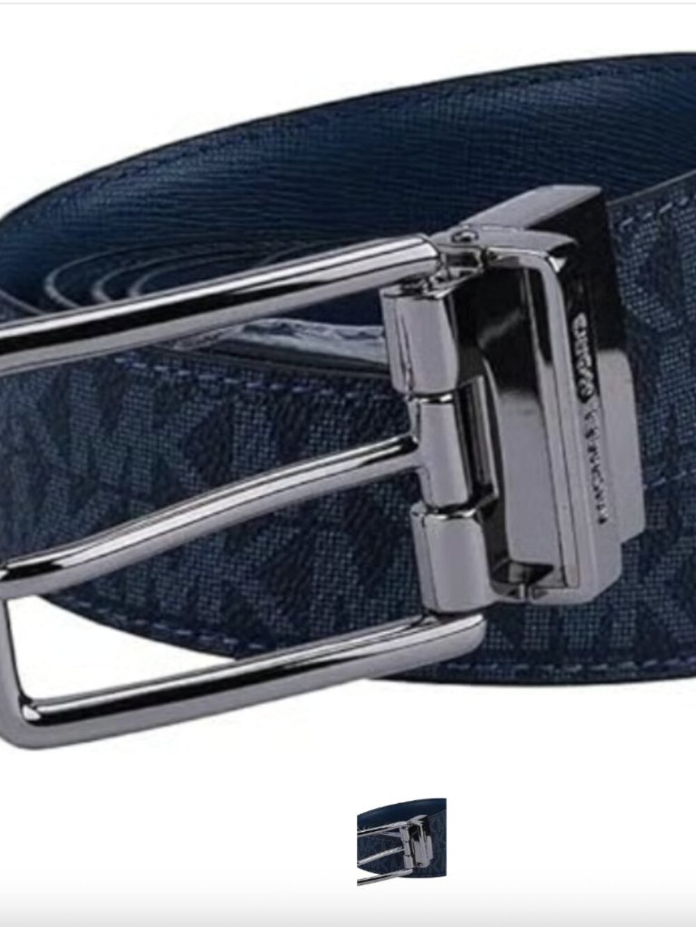 Michael Kors Men's Cut to Fit Reversible PVC Leather Dress Belt Admiral Blue